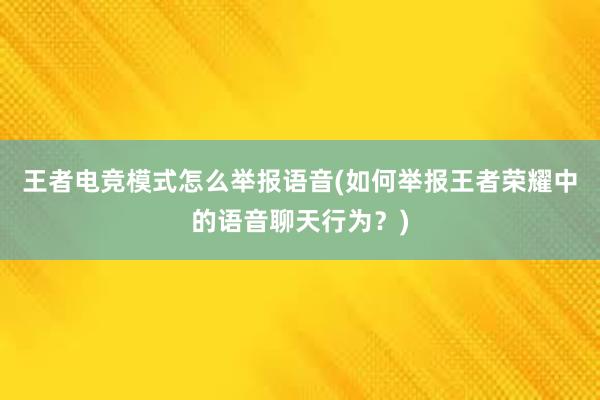 王者电竞模式怎么举报语音(如何举报王者荣耀中的语音聊天行为？)