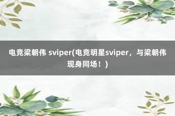 电竞梁朝伟 sviper(电竞明星sviper，与梁朝伟现身同场！)