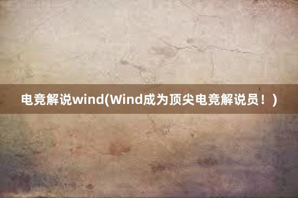 电竞解说wind(Wind成为顶尖电竞解说员！)