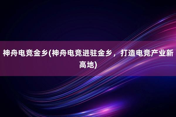 神舟电竞金乡(神舟电竞进驻金乡，打造电竞产业新高地)