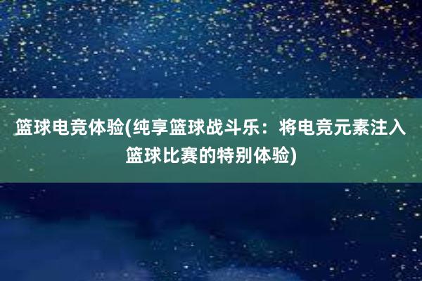 篮球电竞体验(纯享篮球战斗乐：将电竞元素注入篮球比赛的特别体验)