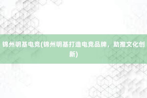 锦州明基电竞(锦州明基打造电竞品牌，助推文化创新)