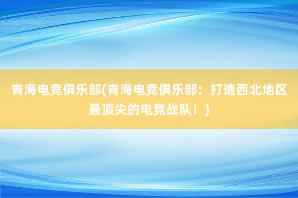 青海电竞俱乐部(青海电竞俱乐部：打造西北地区最顶尖的电竞战队！)