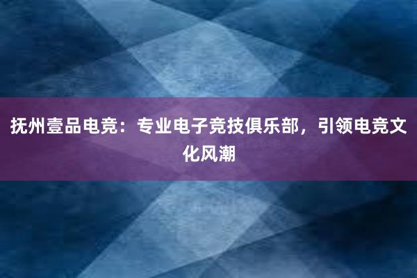 抚州壹品电竞：专业电子竞技俱乐部，引领电竞文化风潮