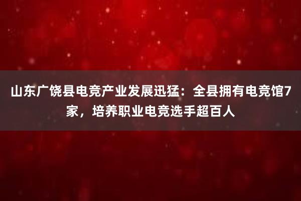 山东广饶县电竞产业发展迅猛：全县拥有电竞馆7家，培养职业电竞选手超百人